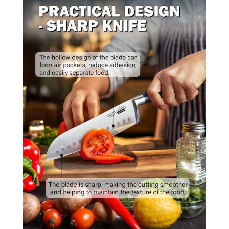 Ensemble de couteaux de cuisine standard Cooks, couteaux de cuisine en acier inoxydable à haute teneur en carbone, couteaux de cuisine 8 "et couteaux Santoku 7", poignées ergonomiques, 2 pièces