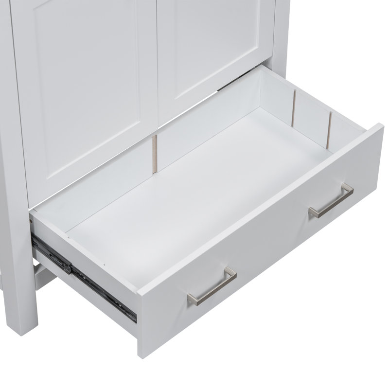 Nebo Single Bathroom Vanity with Ceramic Top, Silver, White, 30"