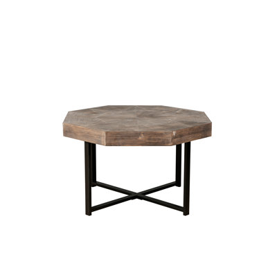 Table,Wood Octagonal Vintage Patchwork Craft Farmhouse 30 Inch Wooden Table Top Cross Metal Legs Coffee Table For Living Room