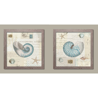 «Beautiful Nautilus Sea Shells and Starfish» par Katie pertiet, ensemble de 2 reproductions d'art graphique sur toile tendue