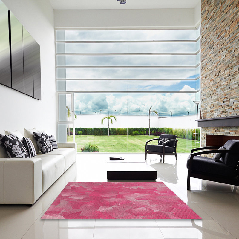 Tapis rose/zone grise à motifs, Carré 4 pi