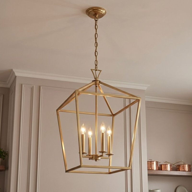 Lustre lanterne à intensité variable à 4 lumières Hastings, Laiton chaleureux