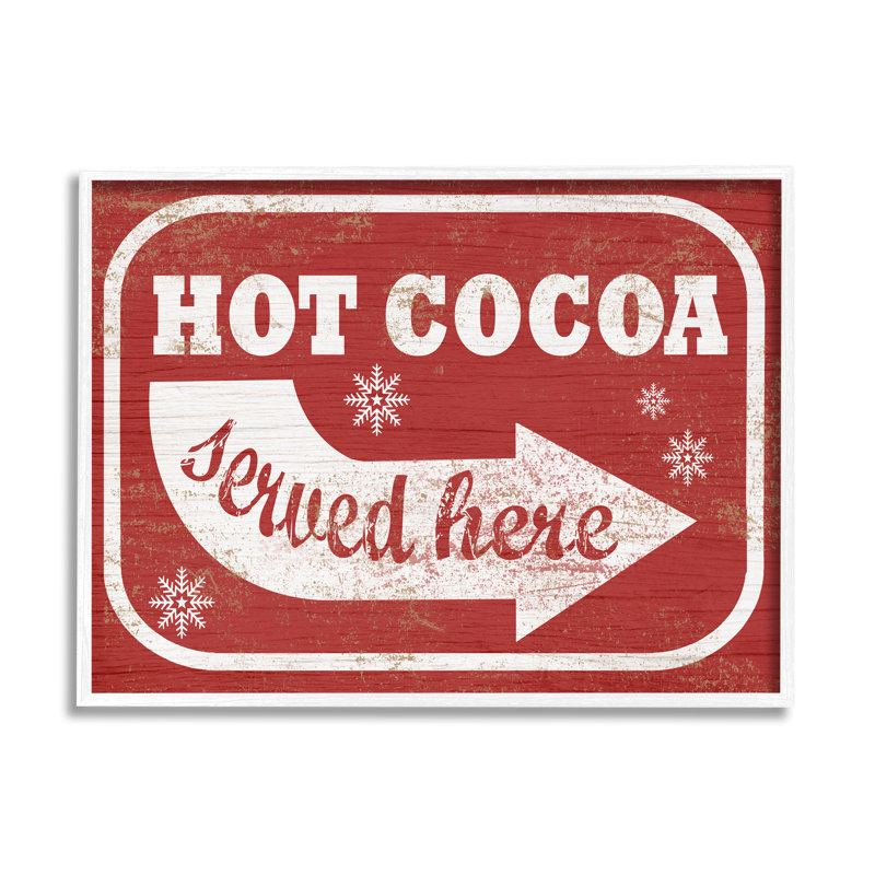«Holiday Distress White and Vintage Sign Hot Cocoa Served Here», impression, H 11 po x l 14 po x P 1,5 po