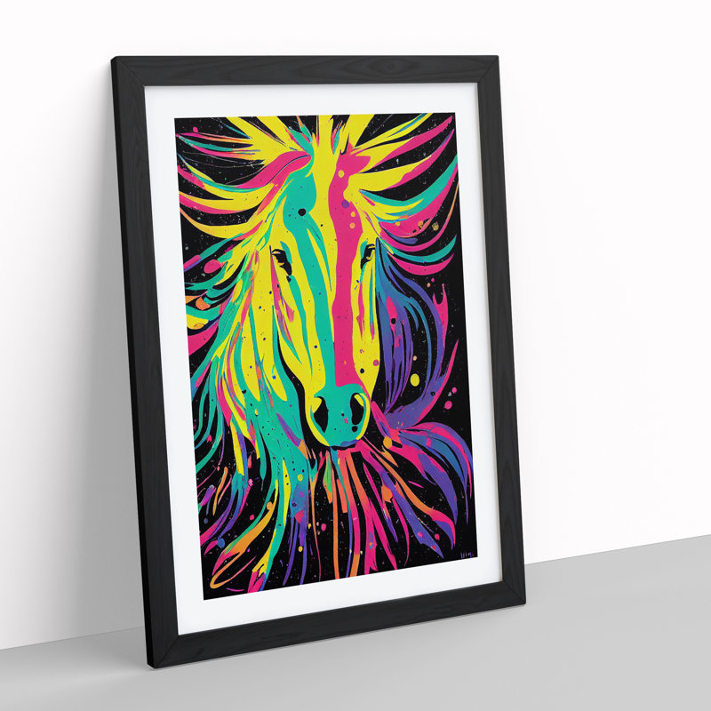 XV1022-4095X Splashed Horse No.5 Abstract - Single Picture Frame Painting, 64cm H x 46cm W x 2cm D, Black