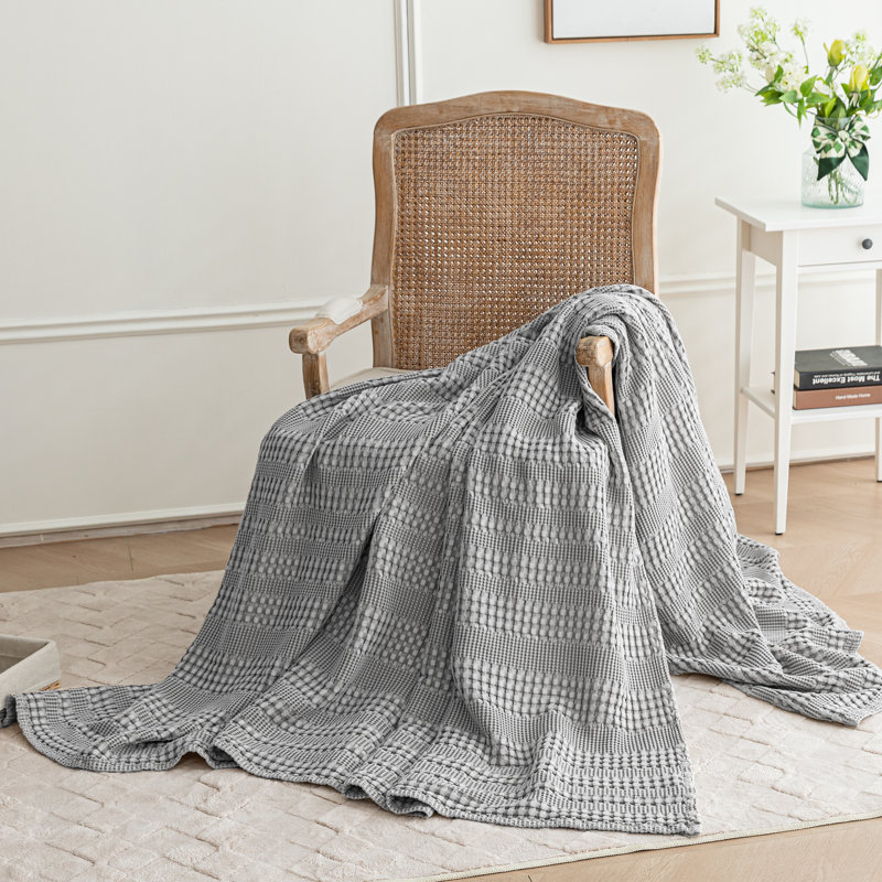 Jeté de lit en coton et viscose tissés gaufrés, Jeté, Gris