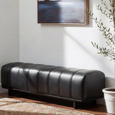Banc de salle à manger d'intérieur, banc en tissu de polyuréthane noir avec pieds en bois d'hévéa, 250 lb, siège confortable pour la salle à manger / salon