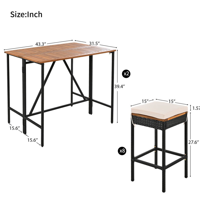 8 meubles d'extérieur en bois avec table et huit tabourets pour tous les temps