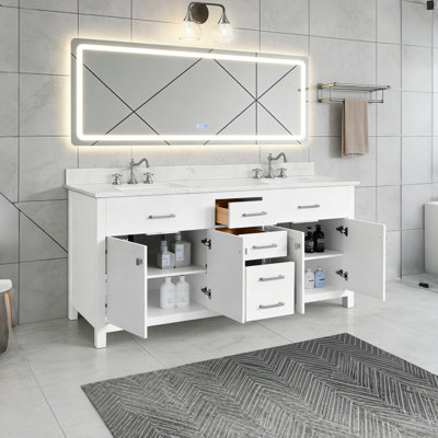 Meuble-lavabo autoportant de 72 pouces avec 2 lavabos supérieurs