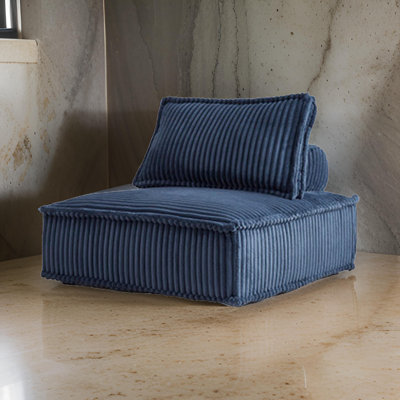 Chaise d'appoint Vico, conception modulaire sans accoudoirs, polyester rayé bleu doux