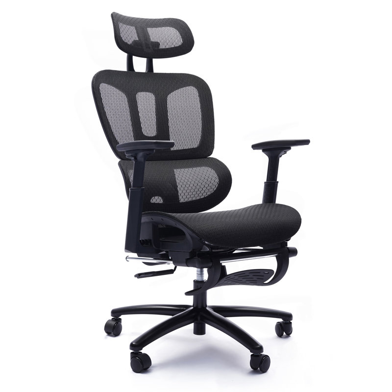 Chaise de bureau ergonomique réglable à dossier en filet avec appui-tête et repose-pieds, noir