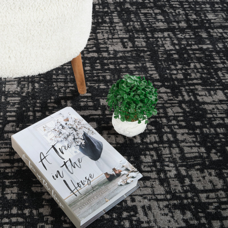 Machine Washable Frances Gray/Black Rug, Runner 2'2" x 8'