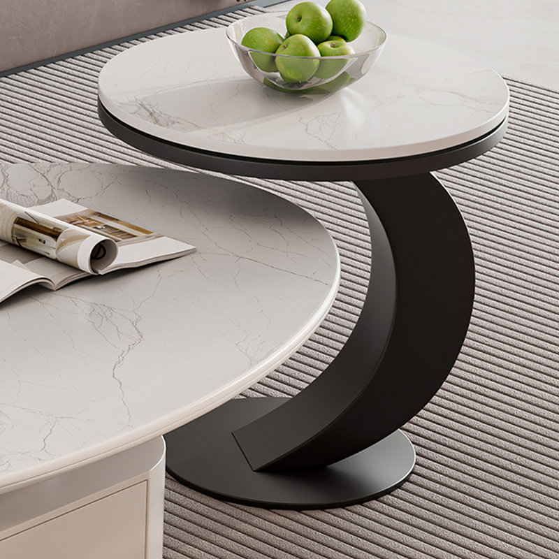 Table basse moderne avec pierre micro-cristalline, Blanc