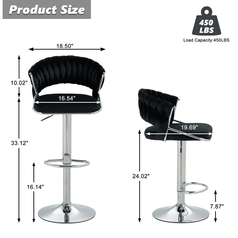 Christal Height Adjustable Swivel Bar Stool, Black