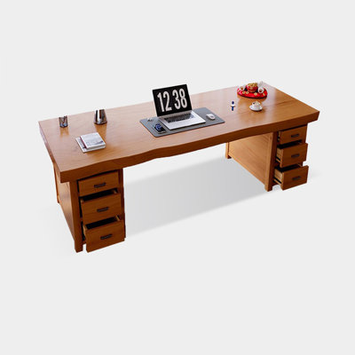 Brown + Rectangular + Pine + 6 drawers + Writing desk