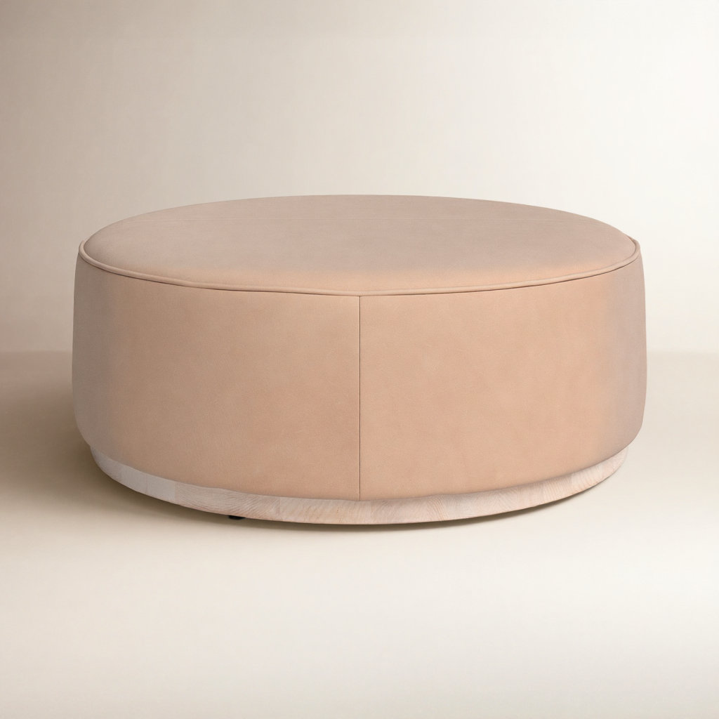 Clarksdale Upholstered Ottoman, Harness Burlap Faux leather, Natural Whitewash Ash