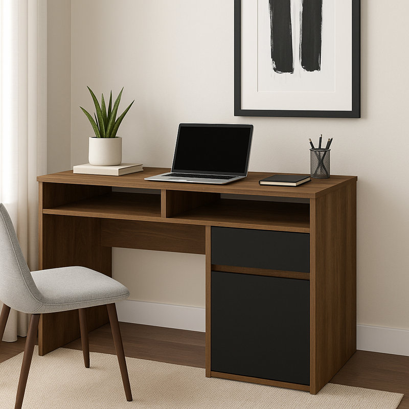 Isla 100cm W Writing Desk with Storage, Brown/Black