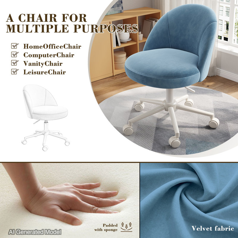 25.1" W Modern Office Chair With Wheels, Adjustable Task Chair Featuring Soft-padded Backrest For Office And Bedroom Use.