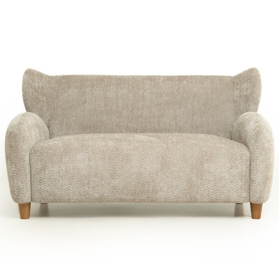 58" Camel Chenille Loveseat, Modern Nordic Leisure Sofa with Curved Backrest, Laid-Back Accent Sofa Chair for Living Room and Study Room