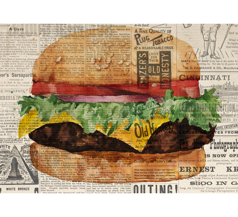 Vintage Style All Dressed Cheeseburger Canvas | American Kitchen Decor