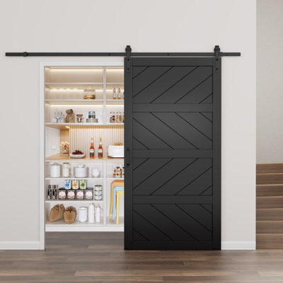 84"H Black Solid Manufactured Paneled Wood Sliding Barn Door With Installation Hardware Kit(Soft Close Inclued)