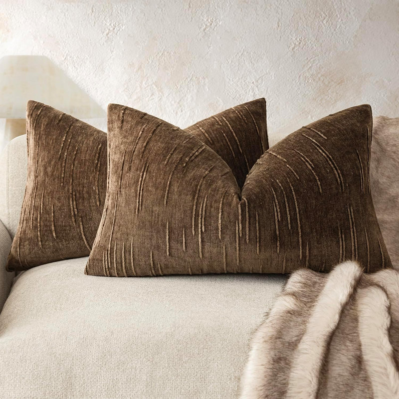 Housses de coussin en chenille texturée. Housses de coussin douces et réversibles double face (lot de 2)., Brun