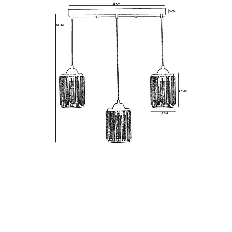 Lustre noir élégant, hauteur réglable, structure en métal avec capuchon en verre, 21,7 po x 2,4 po x 1,2 po | Type de douille: 3 x E27 de 40 W maximum | Parfait pour le salon et la salle à manger | IP20, ampoule non incluse