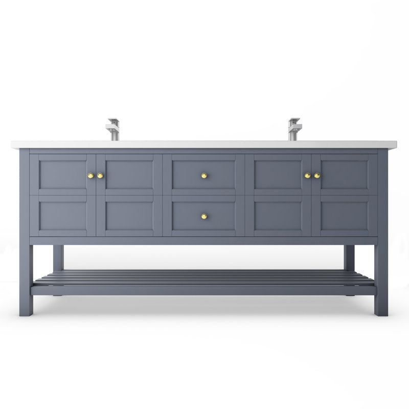 Ensemble de meuble-lavabo double 72 po Anneus, Blanc, gris, Doré