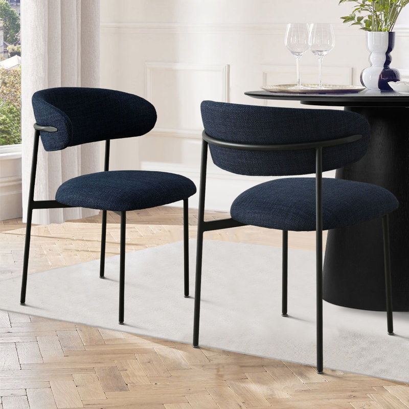 Upholstered Dining Chair With Metal Legs, Blue