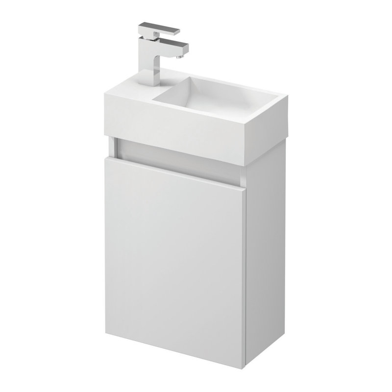 390mm Single Bathroom Vanity with Semi-Recessed Plastic Basin, Gloss White