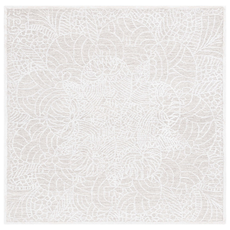Baten Hand Tufted Wool/Bamboo Silk/Cotton with Cotton Backing Floral Rug in Beige/Ivory, Square 6'