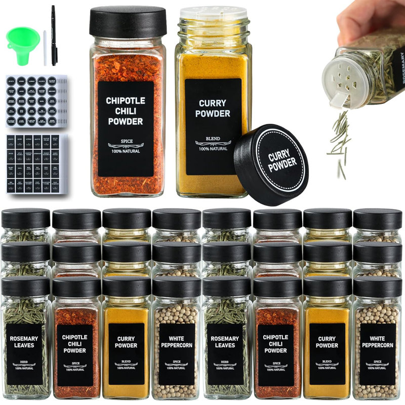 24 pots en verre d'épices 4 oz
