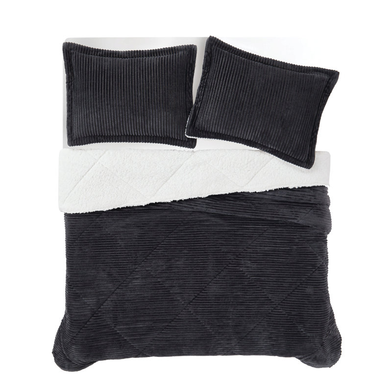 Ensemble d'édredon 3 pièces London, Édredon pour lit simple TG + 1 taie décorative, Gris