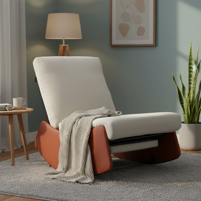 Élégante chaise berçante rembourrée en velours côtelé avec pieds en tissu d'ameublement en polyuréthane