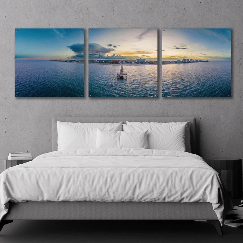 «Florida - Deerfield Beach 2» par Epic Portfolio, art mural en verre acrylique, ensemble de 3 pièces, H 36 po x l 108 po