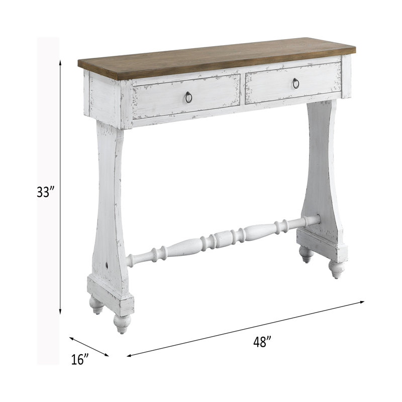 Antique White Wood and Metal Console Table with Storage