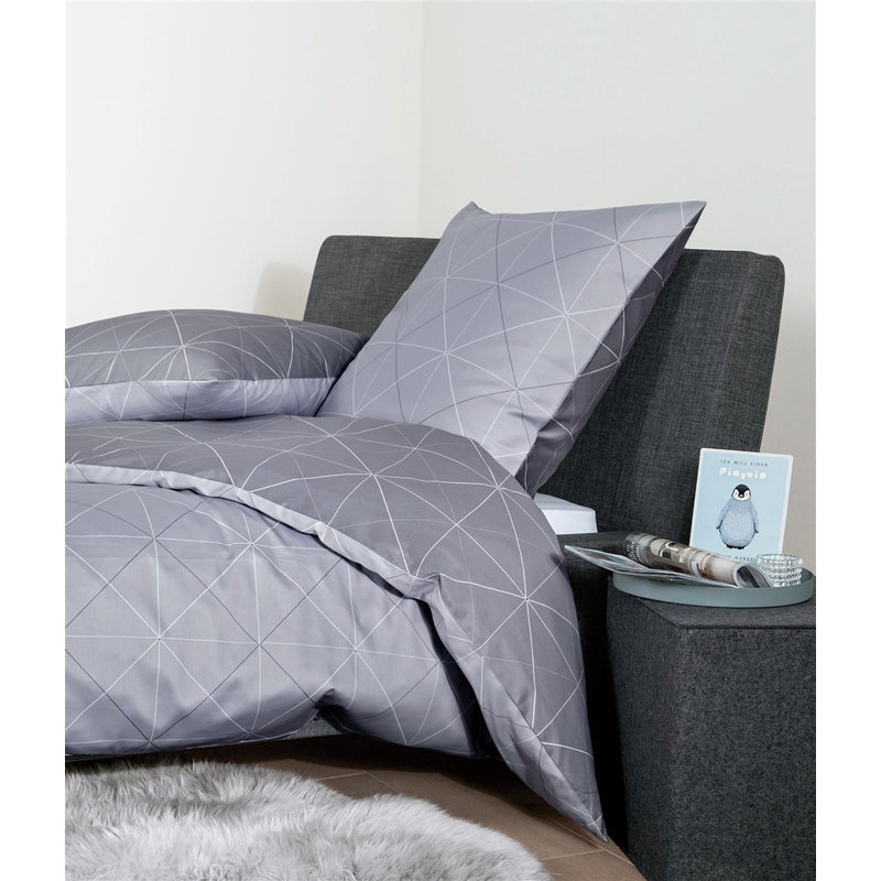 Janine Geometric Shapes Duvet Cover Set with Pillowcases, 155 x 200 cm - 1 Pillowcase (80 x 80 cm), Pink/Grey