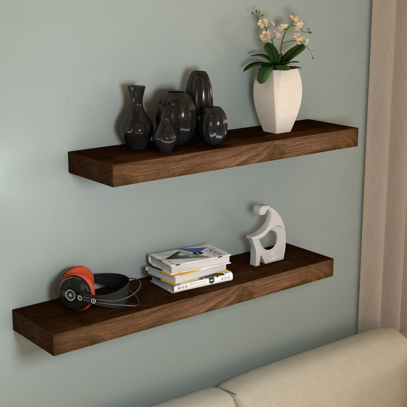 2 Piece Solid Wood Floating Shelf, 1.57" H x 30" W x 6" D, Dark Walnut