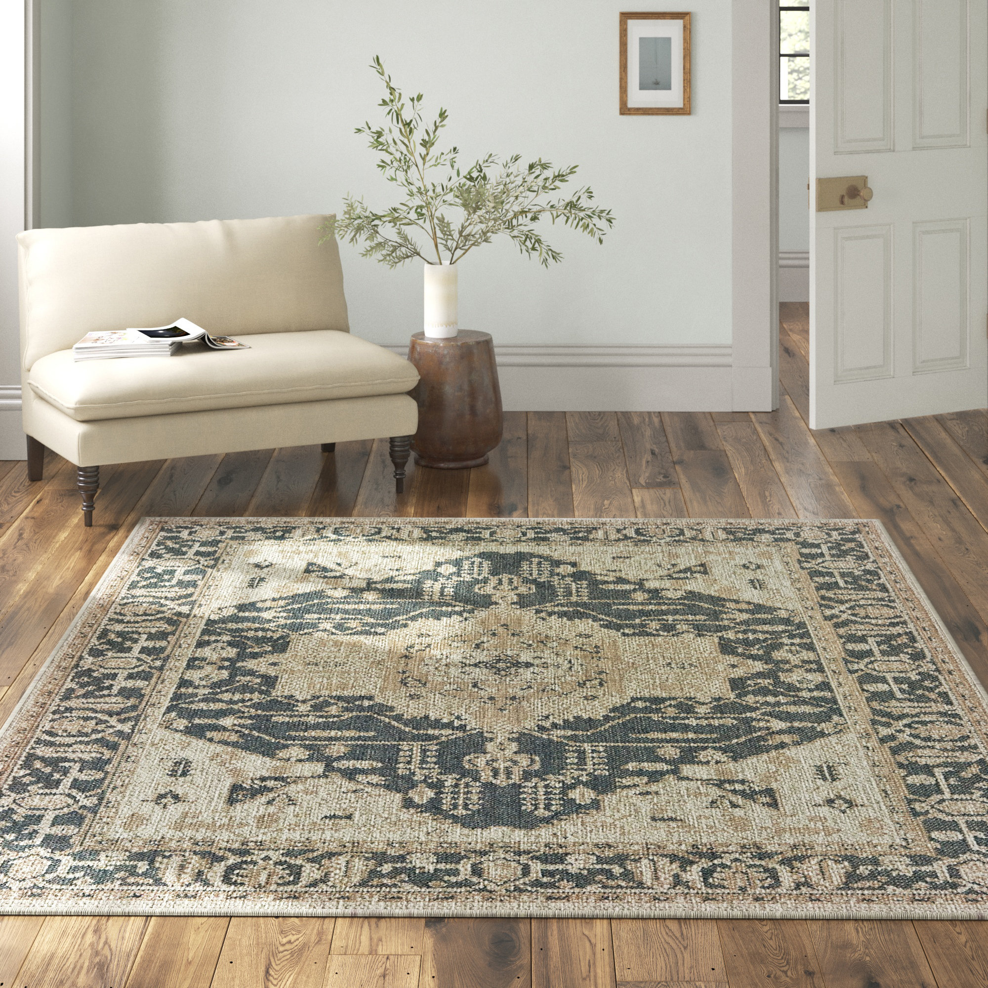 Crawford Dark Blue/Gray Indoor/Outdoor Rug, Rectangle 9'10" x 12'10"