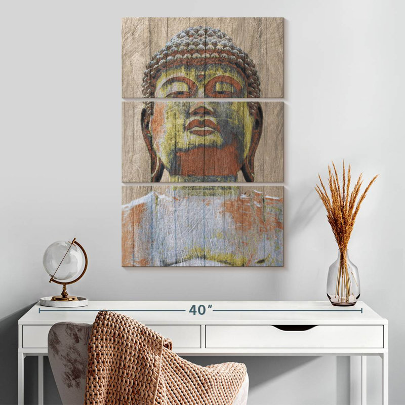 Adella Wooden Painted Buddha, 32" H x 20" W