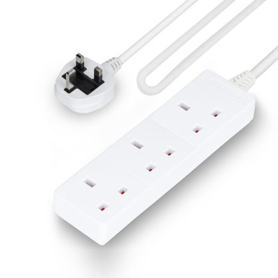 GEEPAS 3 Gang Extension Lead, 2M Cable | 3-Way Plug Extension Cable, 13A | Wall Mountable & Multi Socket Mains Strip For Home Bedroom Office | Heavy Duty UK Plug | White