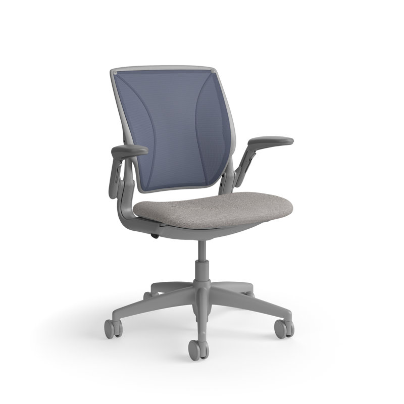 World LM, Ergonomic Task Chair with Poppy Seed Backrest, and  Autumn Upholstered Seat, Gray, Light Gray Fabric, Blue Mesh