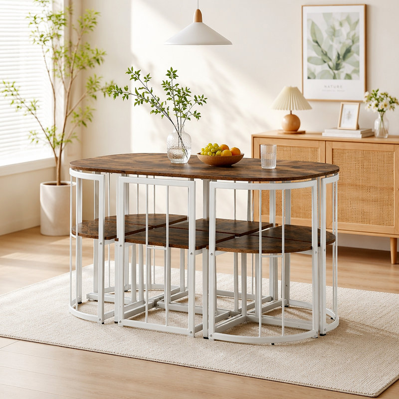 Ensemble de table de salle à manger 7 pièces Modern, Cerisier, Blanc, Cerisier, Cerise / blanc