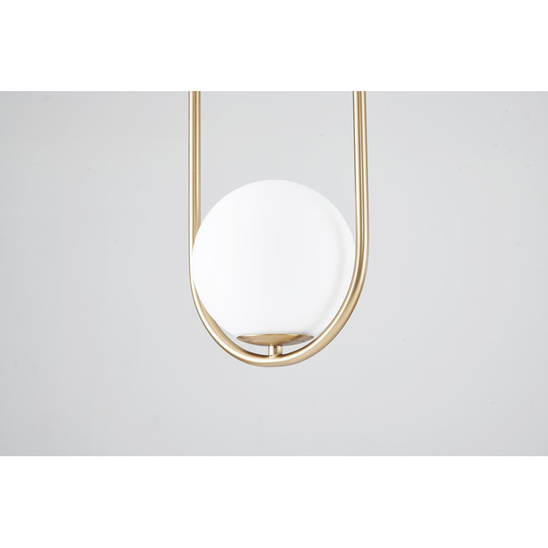 Gold Iron Single Pendant Light with Milk-White Glass Shade