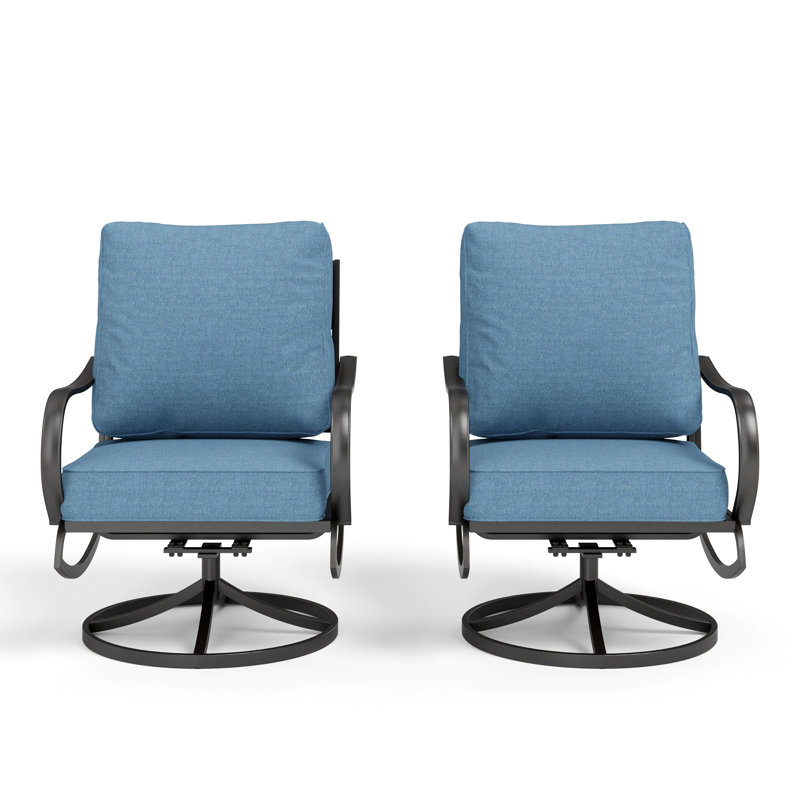 Ensemble de 2 chaises de patio en métal avec coussins Argirios, Bleu denim
