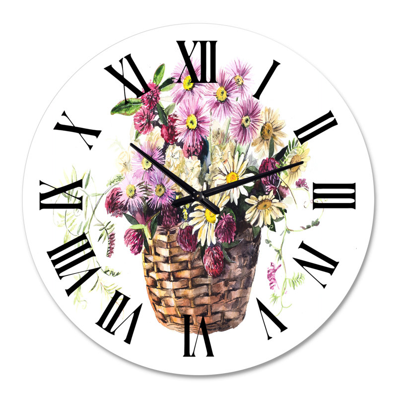 Bouquet de fleurs de prairie dans le panier - Horloge murale traditionnelle, Grand
