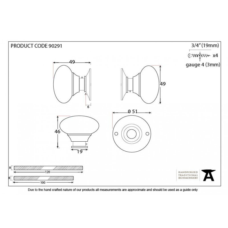 Mushroom Mortice/Rim Knob Set, Polished Chrome