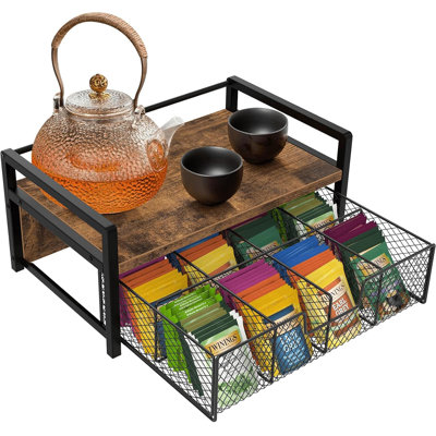 Tea Bag Organizer, Wood Tea Organizers And Storage Chest, Teabag Holder With Storage Drawer,Tea Station Chest Display Container Box For Countertop Kitchen
