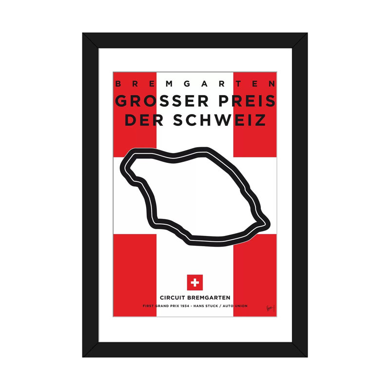 Impression sur toile, "f1 bremgarten course track" minimal movie, H 32 po x l 24 po x P 1 po, Papier d'art encadré noir