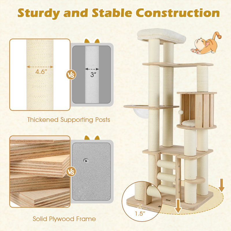  71'' Tall Cat Tree w/Cozy Perch Condo Space Capsule 4.6'' Scratching Posts