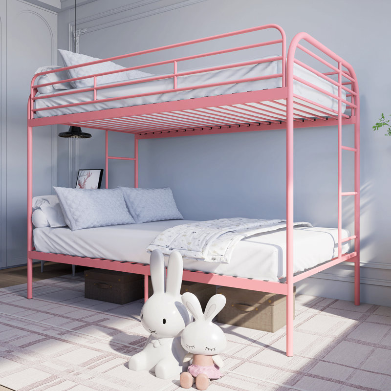 Lit superposé en métal simple au-dessus d'un lit simple, lit superposé industriel avec rails de sécurité et conception peu encombrante, lit en fer pour l'école, chambre rose